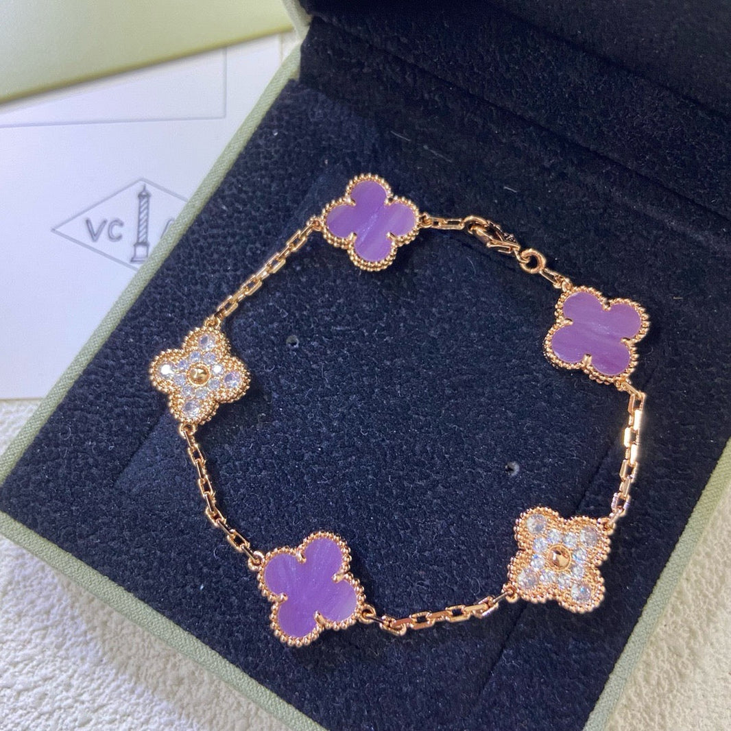 [Amore Jewelry]CLOVER  5 MOTIFS  PURPLE VIOLET DIAMOND BRACELET