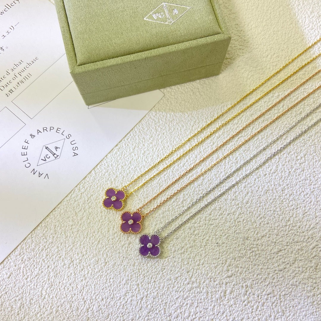 [Opulent Aurora]CLOVER 15MM DIAMOND  PURPLE VIOLET NECKLACE