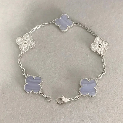 [Amore Jewelry]CLOVER  5 MOTIF DIAMOND PURPLE CHALCEDONY BRACELET SILVER