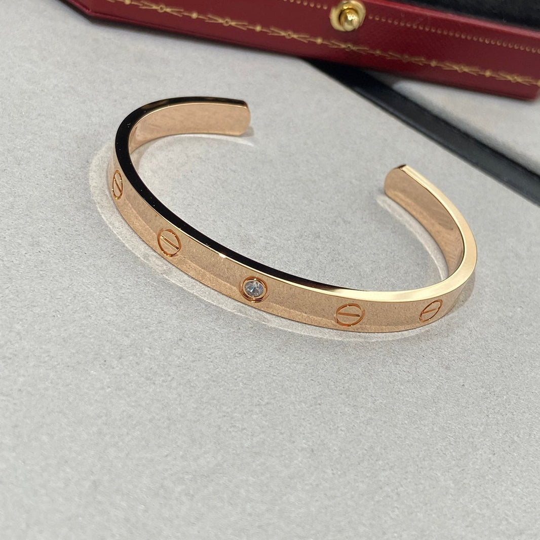 [Amore Jewelry]LOVE BRACELET 6.1MM 1 DIAMOND OPEN CUFF