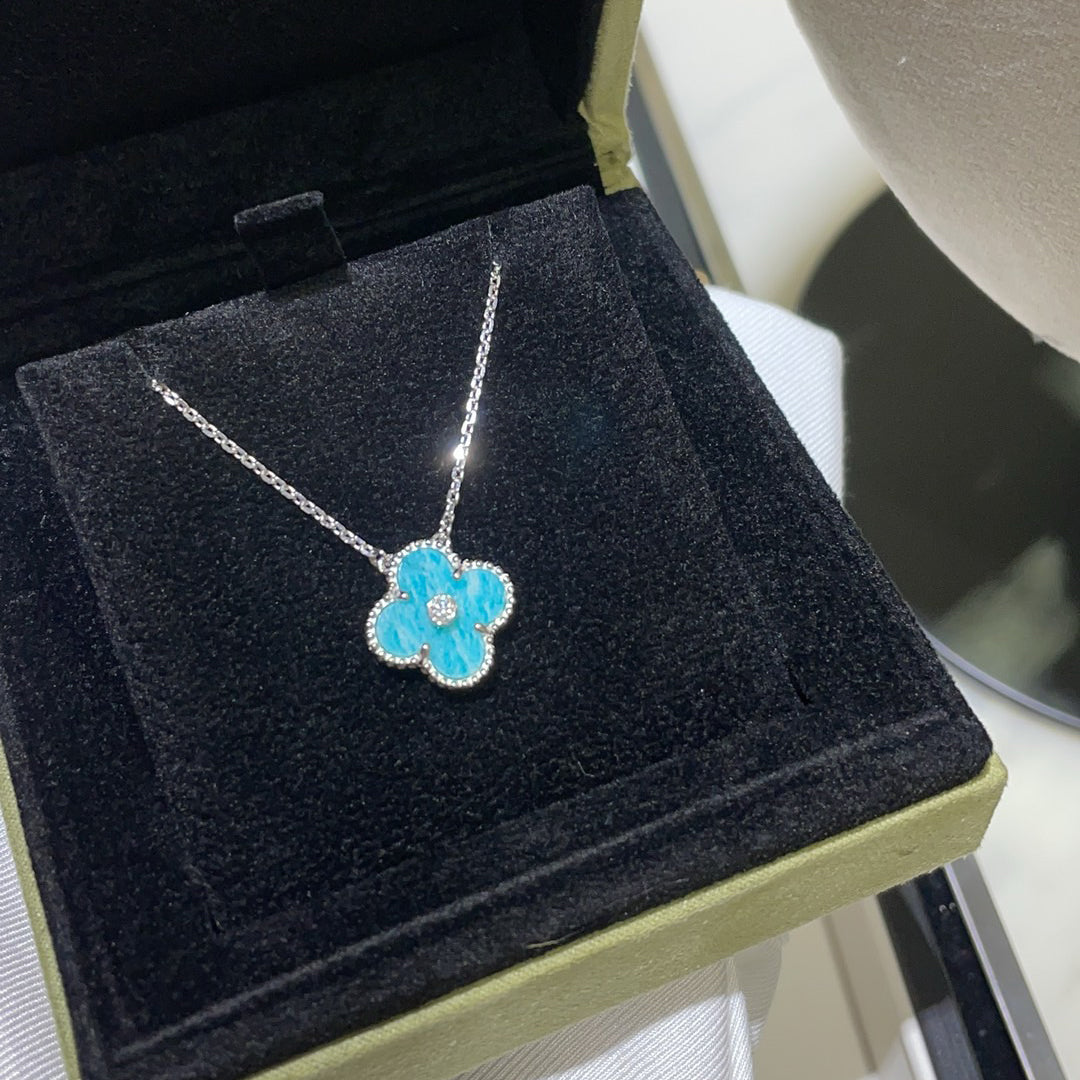 [Opulent Aurora]CLOVER 15MM DIAMOND SVRES PORCELAIN  NECKLACE SILVER