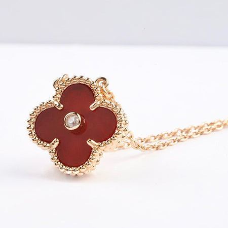 [Amore Jewelry]CLOVER 15MM DIAMOND CARNELIAN NECKLACE