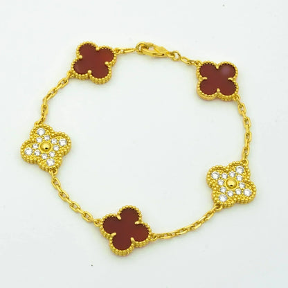 [Amore Jewelry]CLOVER 5 MOTIFS CARNELIAN DIAMOND BRACELET