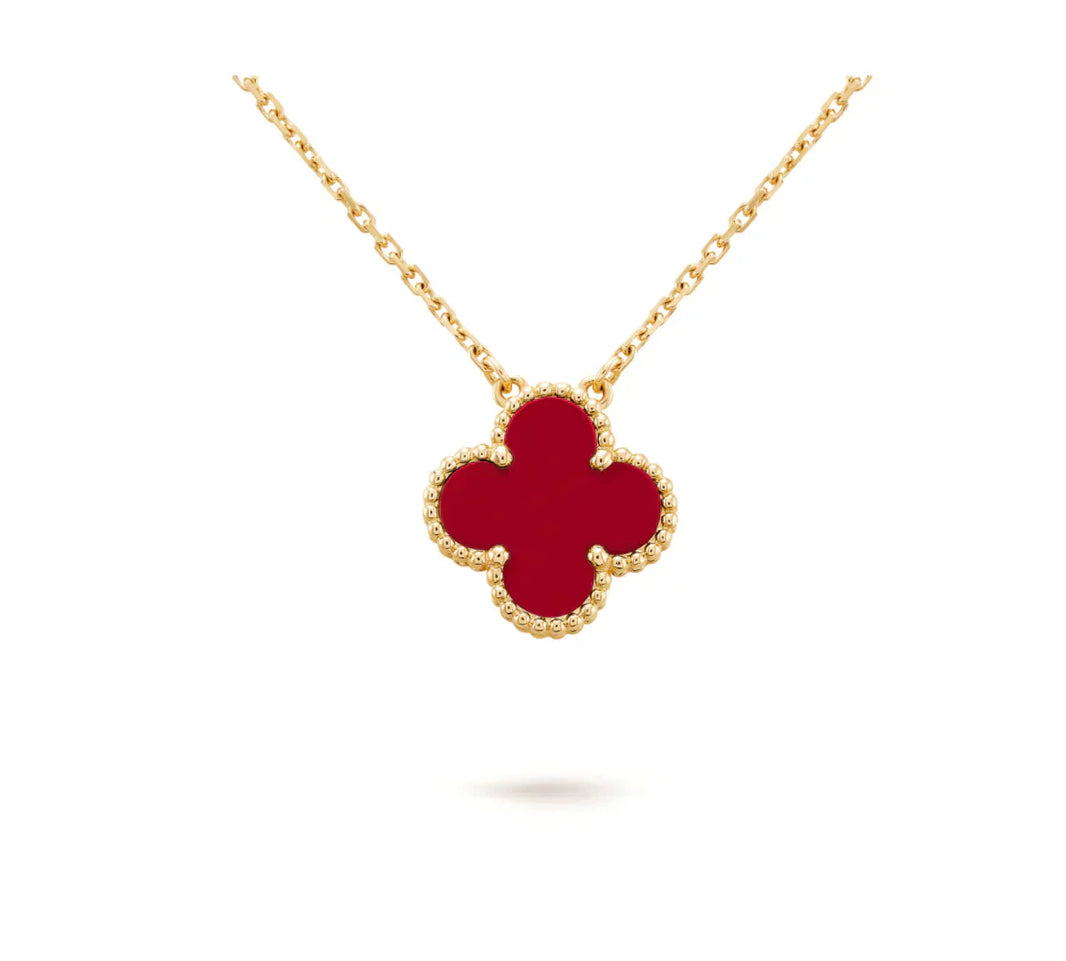 [Amore Jewelry]CLOVER 15MM CARNELIAN SINGLE FLOWER NECKLACE