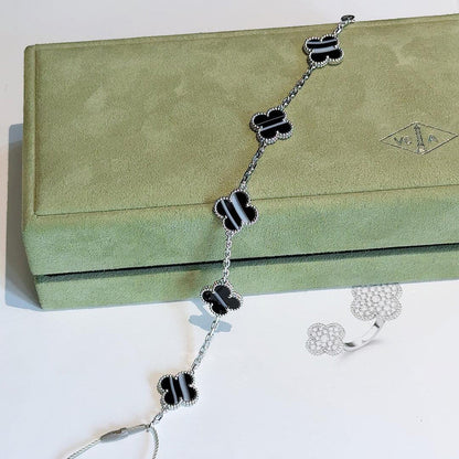 [Amore Jewelry]CLOVER 5 MOTIF VEINED ONYX BRACELET SILVER