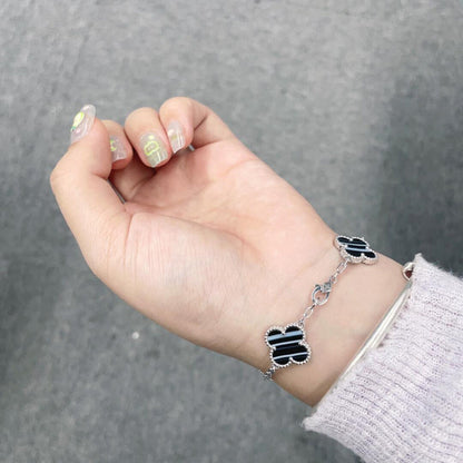 [Amore Jewelry]CLOVER 5 MOTIF VEINED ONYX BRACELET SILVER