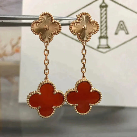 [Amore Jewelry]CLOVER 2 MOTIF  LASER CARNELIAN EARRINGS