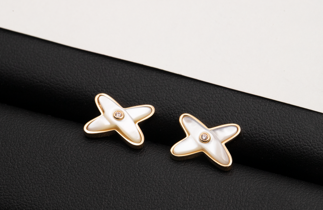 [Amore Jewelry]JEUX DE WHITE MOP ROSE GOLD DIAMOND EARRINGS