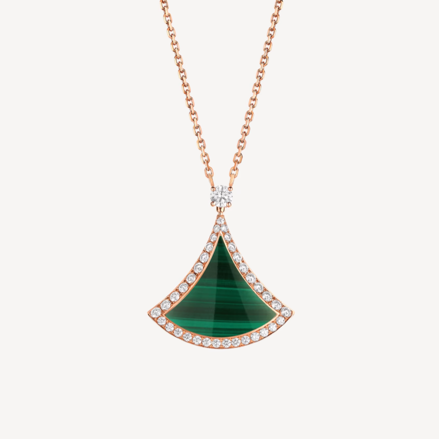 [Amore Jewelry]DREAM MALACHITE DIAMOND PAVED PINK GOLD NECKLACE