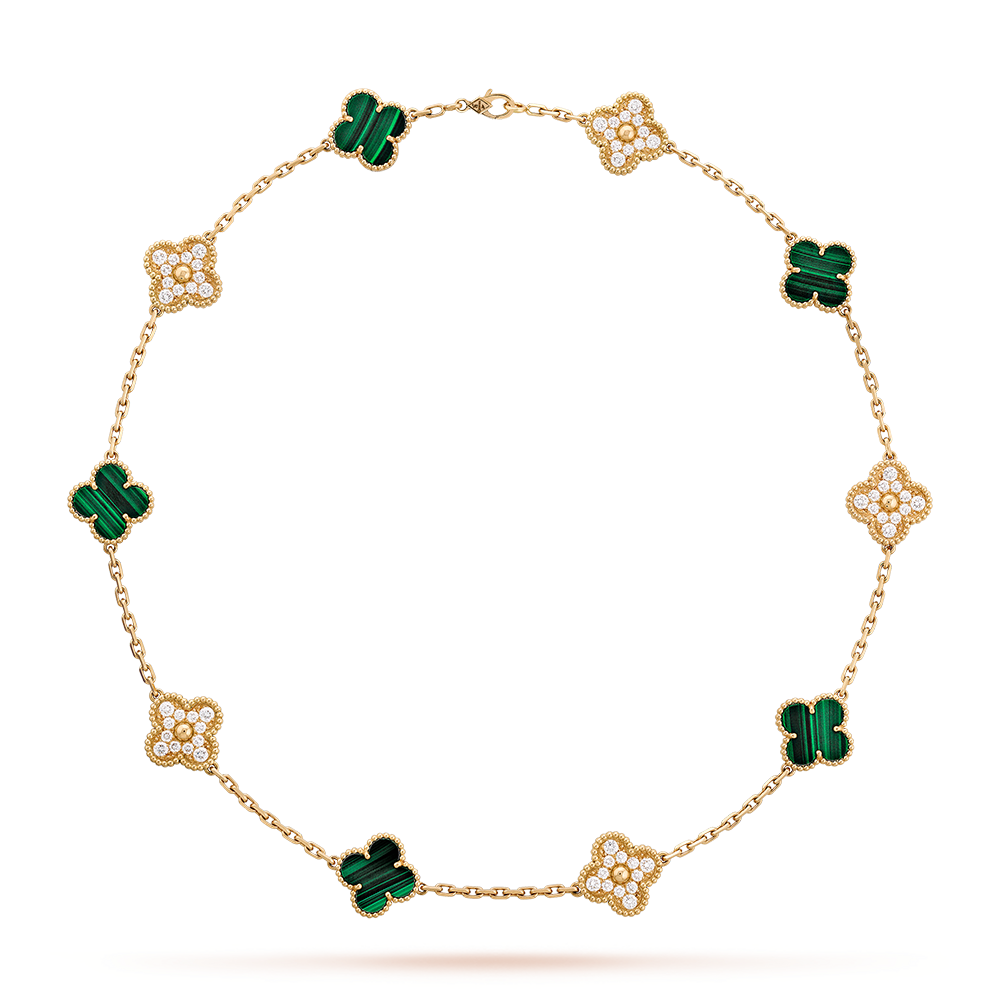 [Amore Jewelry]CLOVER 10 MOTIFS MALACHITE DIAMOND NECKLACE