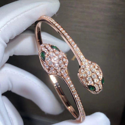 [Amore Jewelry]SERPENTI BRACELET PINK GOLD MALACHITE DIAMOND DOUBLE SNAKE