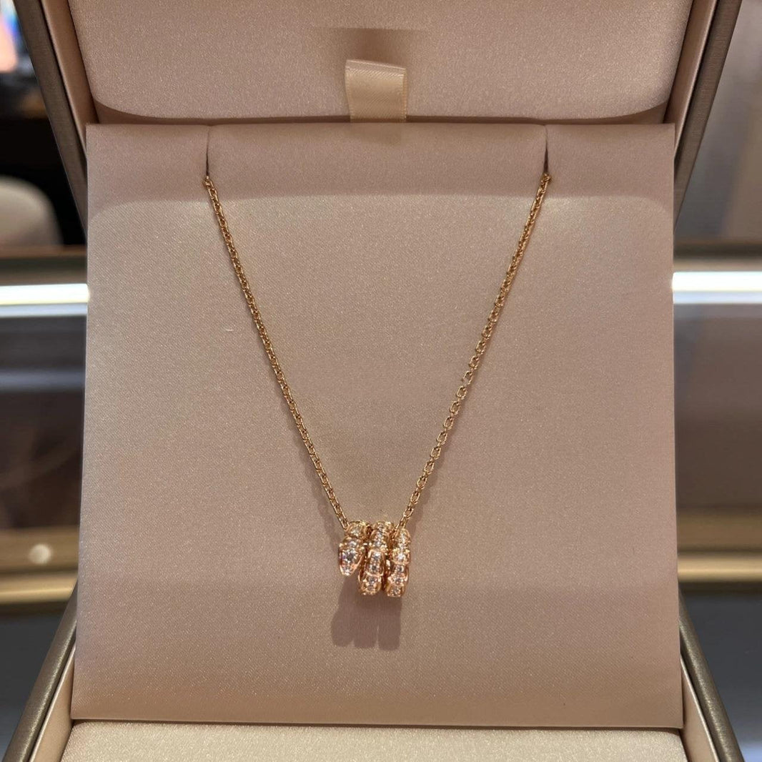 [Amore Jewelry]SERPENTI PINK GOLD NECKLACE DOUBLE RING DIAMOND