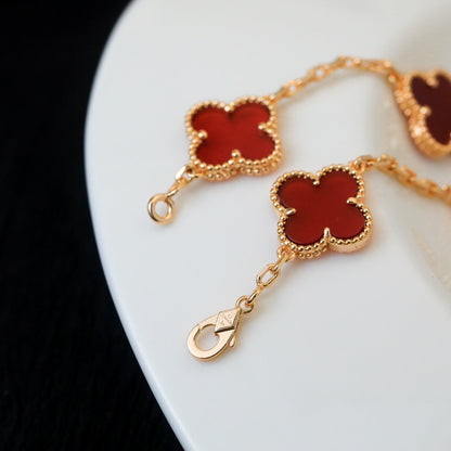 [Amore Jewelry]CLOVER 5 MOTIFS RED AGATE  BRACELET