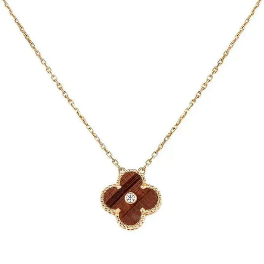 [Opulent Aurora]CLOVER 15MM DIAMOND AND YELLOW TIGER'S EYE AGATE necklace
