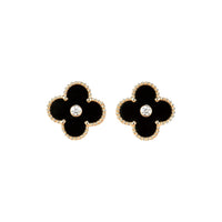 [Amore Jewelry]CLOVER MEDIUM 1 MOTIFS ONYX DIAMOND EARRINGS
