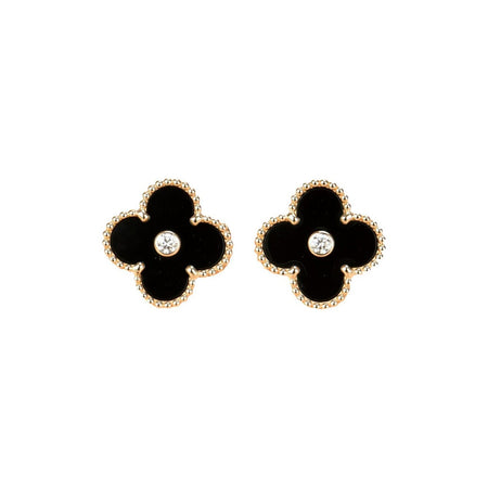 [Amore Jewelry]CLOVER MEDIUM 1 MOTIFS ONYX DIAMOND EARRINGS