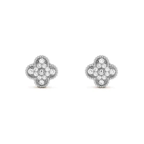 [Opulent Aurora]CLOVER 1 MOTIFS DIAMOND STUD EARRINGS SILVER