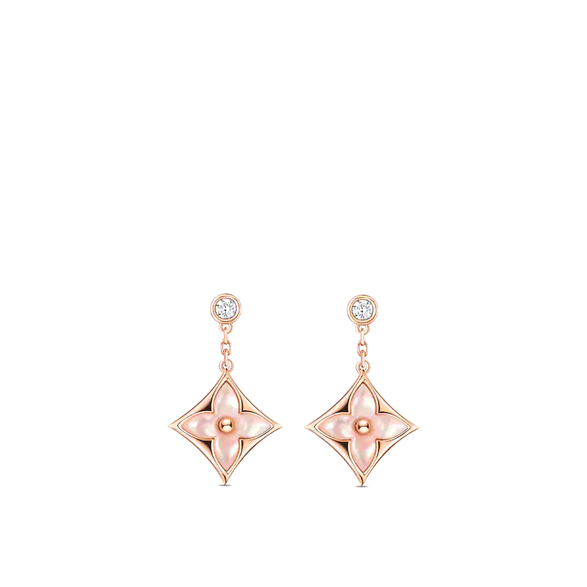 [Opulent Aurora]DOUBLE STAR PINK GOLD MOP DROP EARRINGS