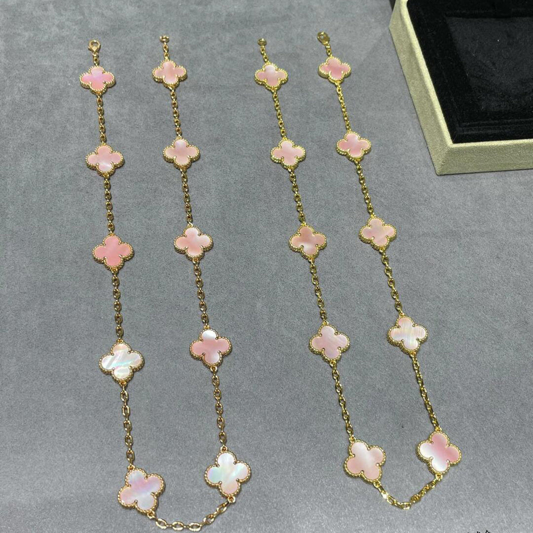 [Amore Jewelry]CLOVER 10 MOTIFS PINK MOP NECKLACE