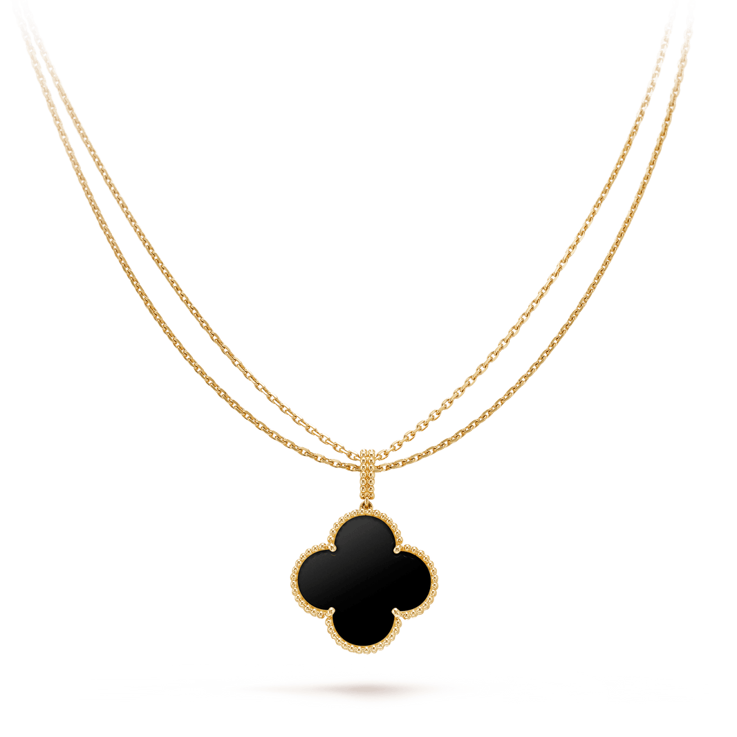 [Amore Jewelry]CLOVER 25MM GOLD ONYX BIG CLOVER NECKLACE