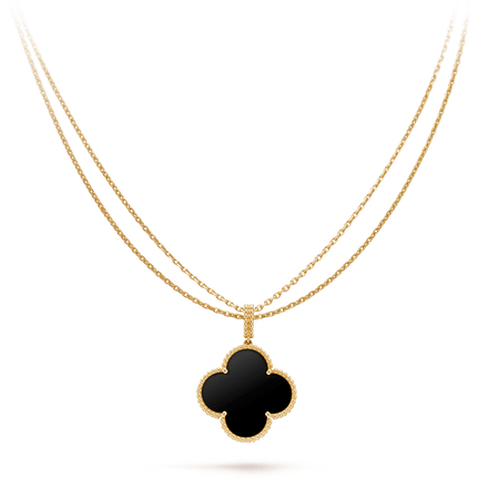 [Amore Jewelry]CLOVER 25MM GOLD ONYX BIG CLOVER NECKLACE