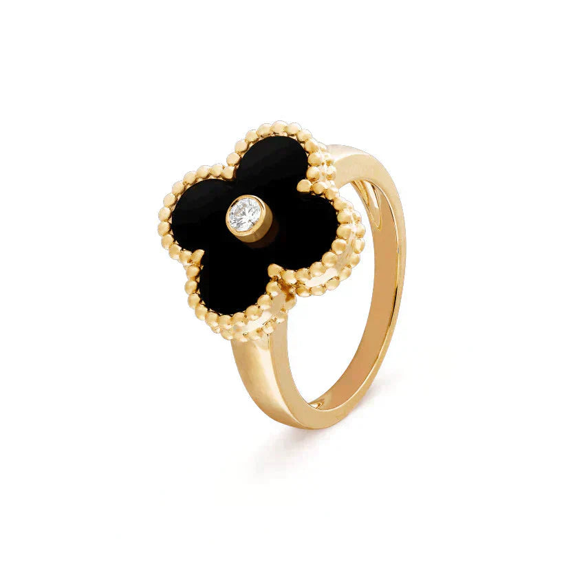[Amore Jewelry]CLOVER ONYX RING GOLD DIAMOND